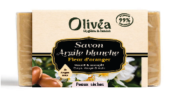 SAVONNETTE ARGILE BLANCHE FLEUR D'ORANGER ARGAN OLIVEA 100GR